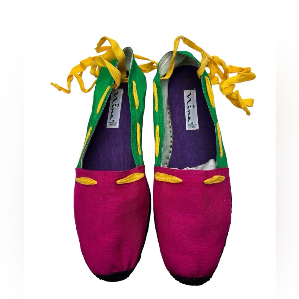 Nina Pink and Green Espadrilles with Yellow Laces